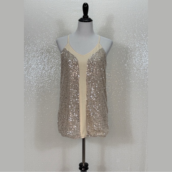 Jess Lea Sequin Tank Women’s Medium Champagne Gold Sparkle Sleeveless Racerback - Picture 10 of 15